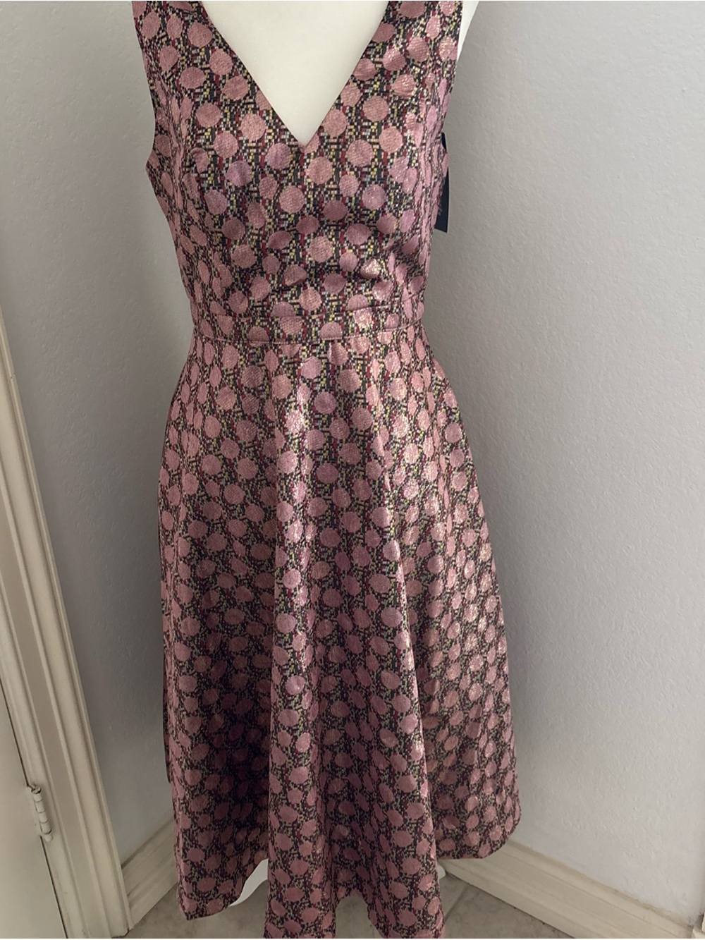 ModCloth Pink Metallic Jacquard V-Neck Midi Dress That’s My Gala NWT